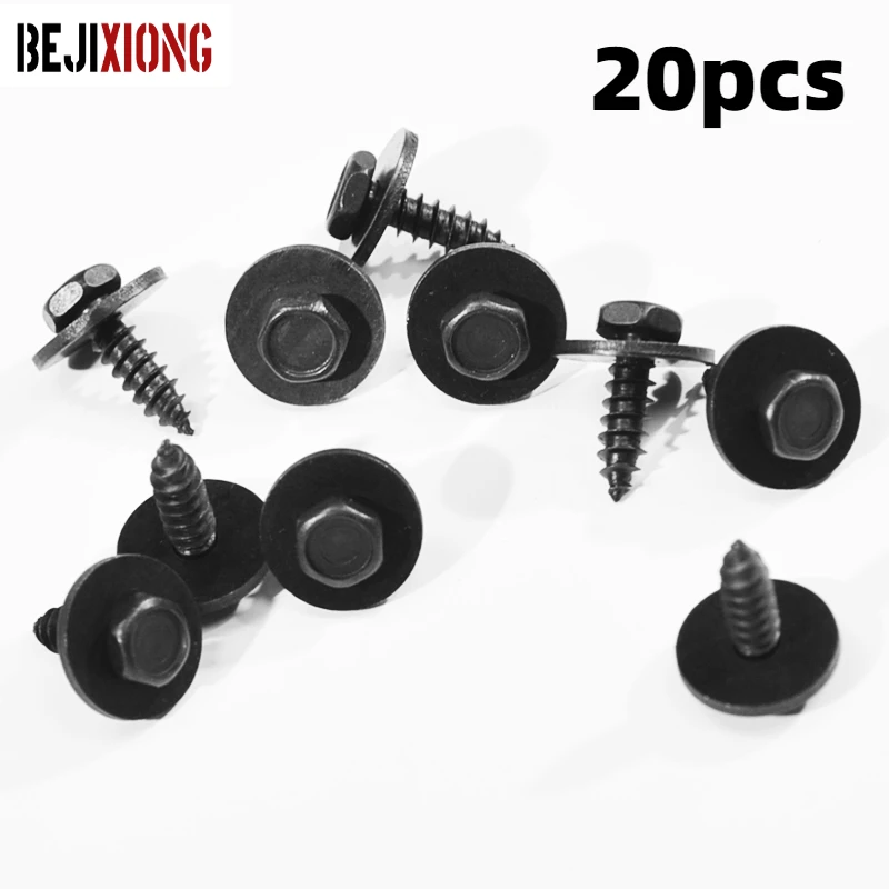 20Pcs/Set Self Tapping Tapper Screw And Washer For BMW 4.8 x 19 mm Black 8mm Self Tapping Tapper Screws