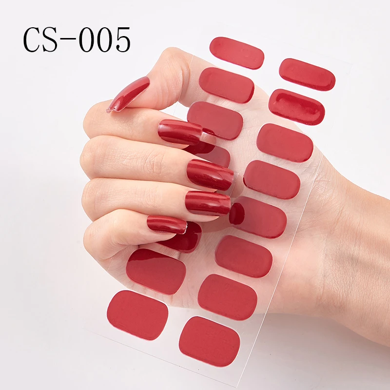 16tips/sheet Solid Clor Nail Stickers Pure Color Strips Waterproof Adhesive Red Pink Full Wraps Manicure Stickers Drop Ship