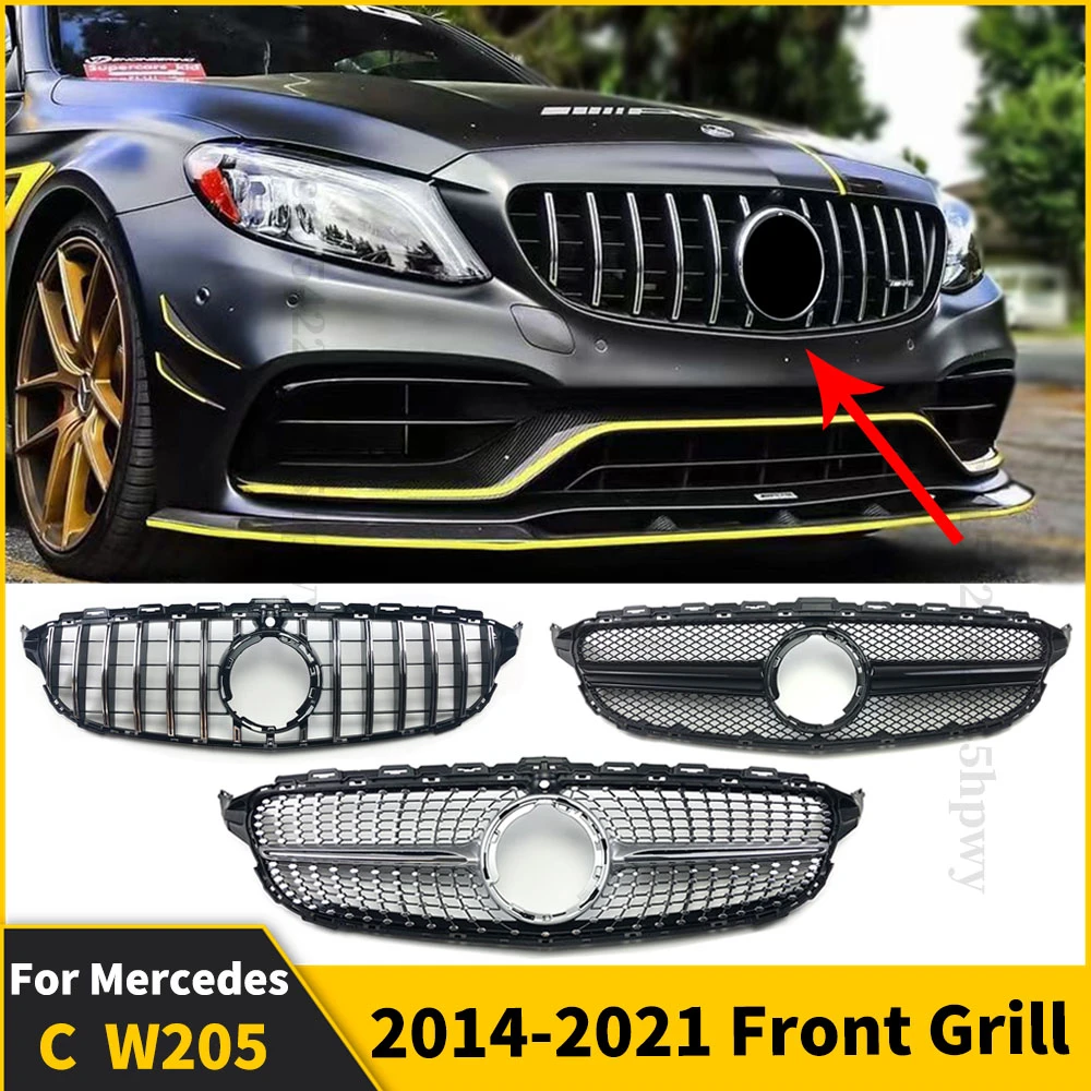 AMG GT Diamond Sport Front Bumper Grille Racing Grill For Mercedes Benz C W205 2014 2015 2016 2017 2018 2019 2020 2021 Facelift