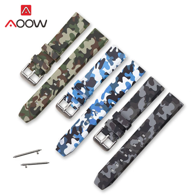 20mm 22mm 24mm Camo Silicone Sport Strap Waterproof Replacement Band for Samsung Galaxy Wtach 46mm S3 Huawei GT Amazfit GTR 47mm