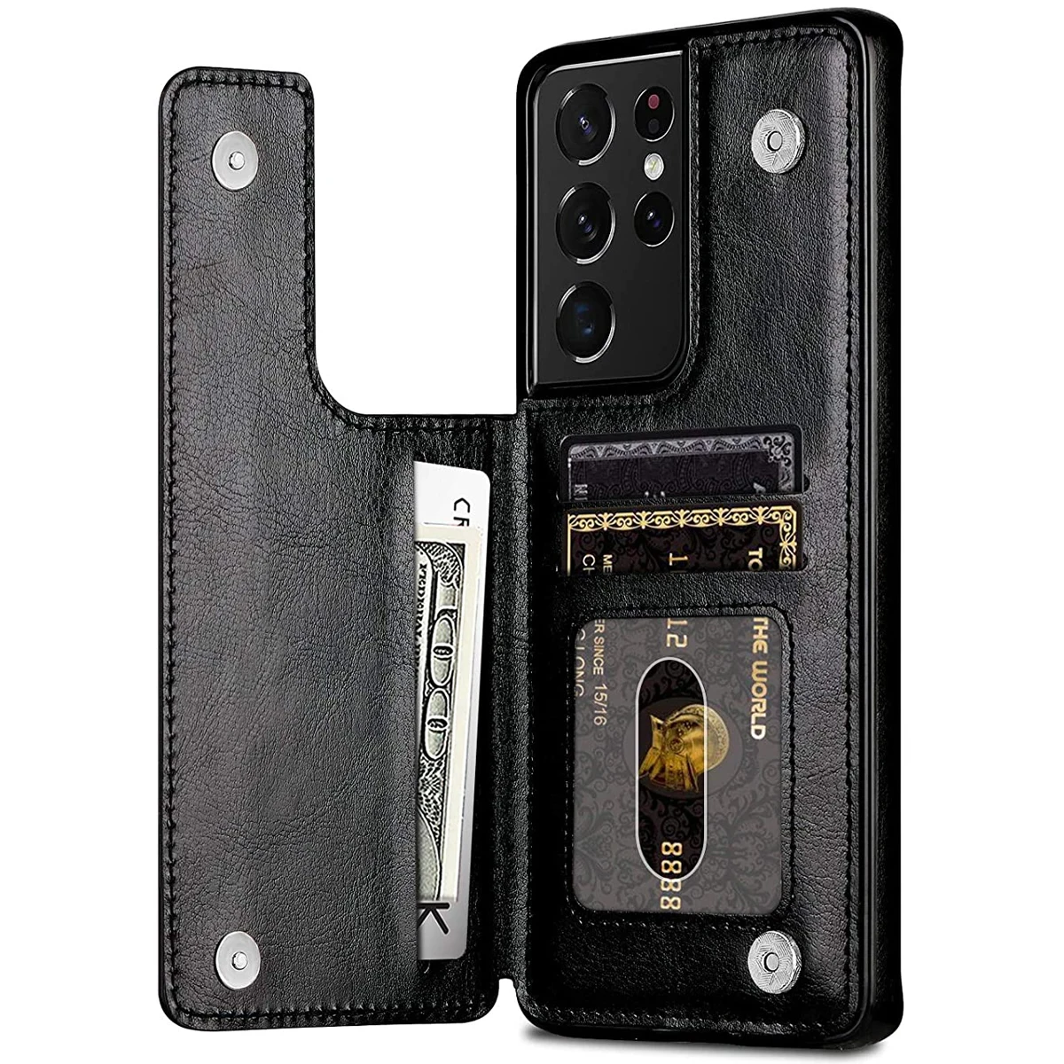 For Samsung Galaxy S21 Ultra /S21+ /S21 5G Wallet Case,WEFOR Luxury Slim Fit Premium Leather Card Slots Shockproof Flip Shell
