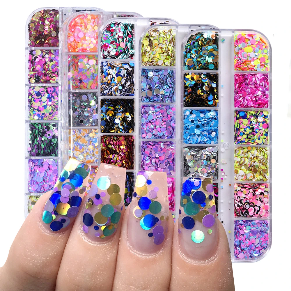 1 Case Nail Glitter Powder Sequins Round Butterfly Heart 3D Flakes  Holographic Powder For Nail Polish Manicure Decoration LAP-D