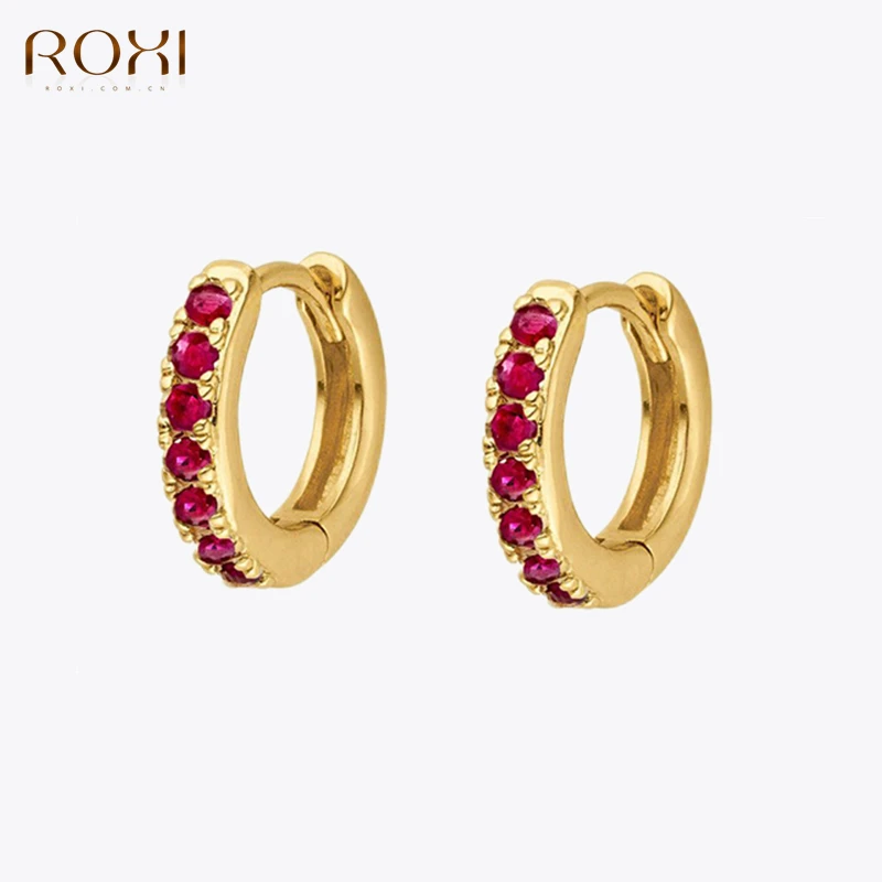 ROXI Geometry Round Colorful Crystals Hoop Earrings for Women Girls Unusual Earrings Cartilage 925 Sterling Silver Pendientes