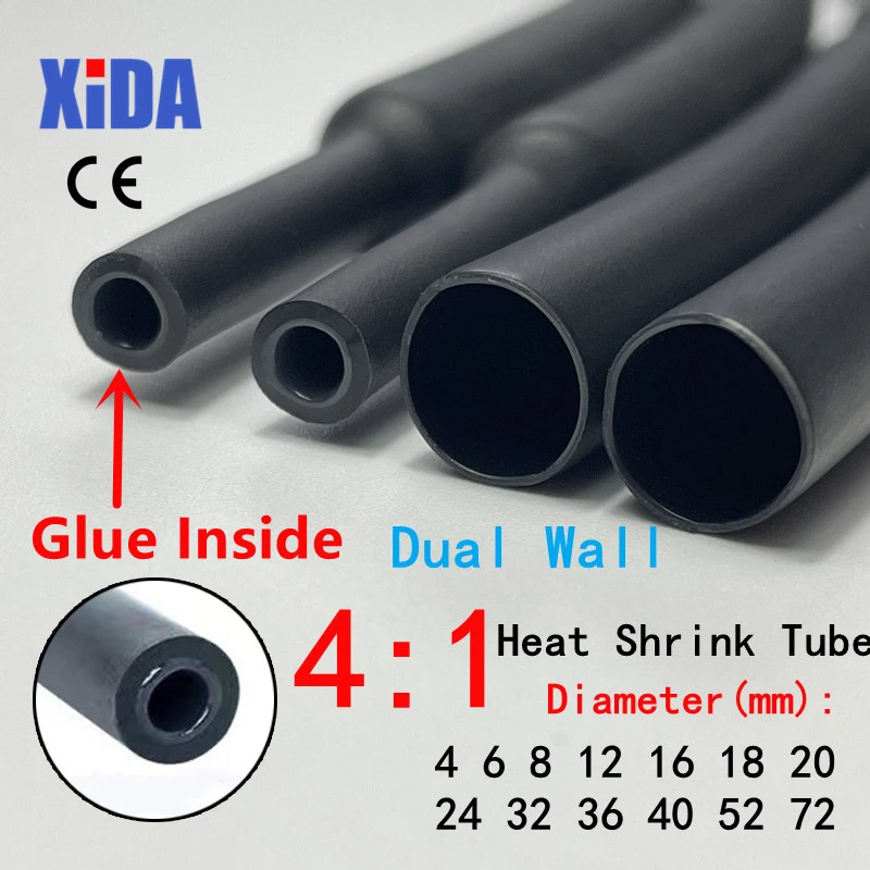 1Meter 4:1 Heat Shrink Tube With Glue Thermoretractile Heat Shrinkable Tubing Heat Shrink Tubing Diameter 4 6 8 16 24 40 52 72