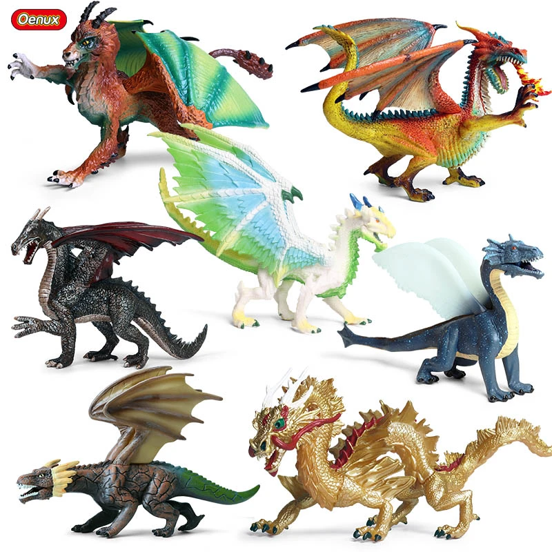 Oenux Original Genuin Savage Flying Magic Dragon Dinosaurs Action Figures Chinese Dragon Animals Model PVC Collection Kids Toy