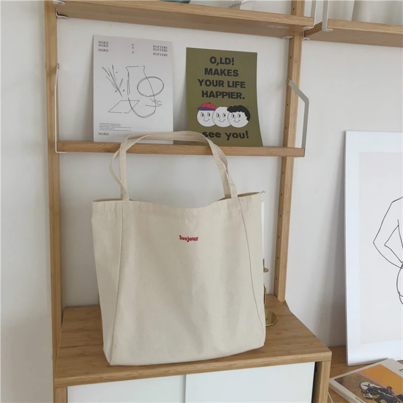 Canvas Bag High Quality Reusable Shopping Bag Simple Casual Daily Use Handbag Shoulder Bags Portable Shopper Bag Folding Totebag