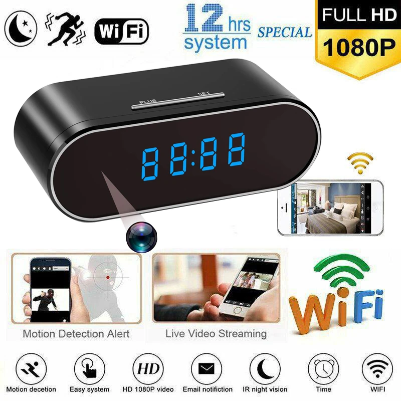 1080P Clock Camera Wireless WIFI Mini Time Alarm Camcorder Watch AP Security Night Vision Motion Sensor Remote Monitor Micro