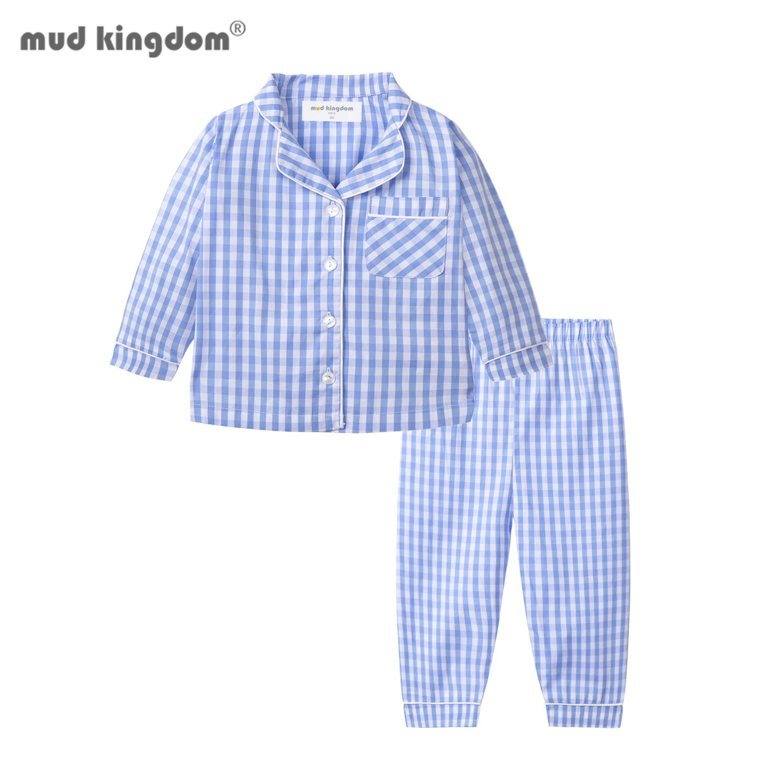 Mudkingdom Boys Girls Long Sleeve Pajamas Set Collared Plaid Autumn Cute Toddler Pajama Kids Sleepwear Children Clothes Pjs