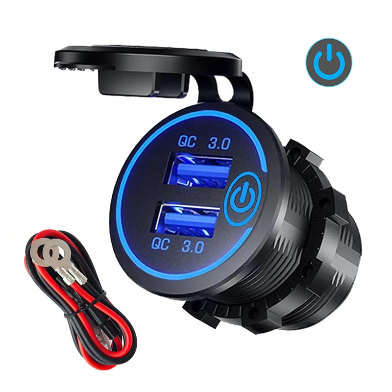 Quick Charge 3.0 Dual USB Car Charger Socket Waterproof 12V/24V QC3.0 USB Fast Charger Socket Power Outlet with Touch Switch D5