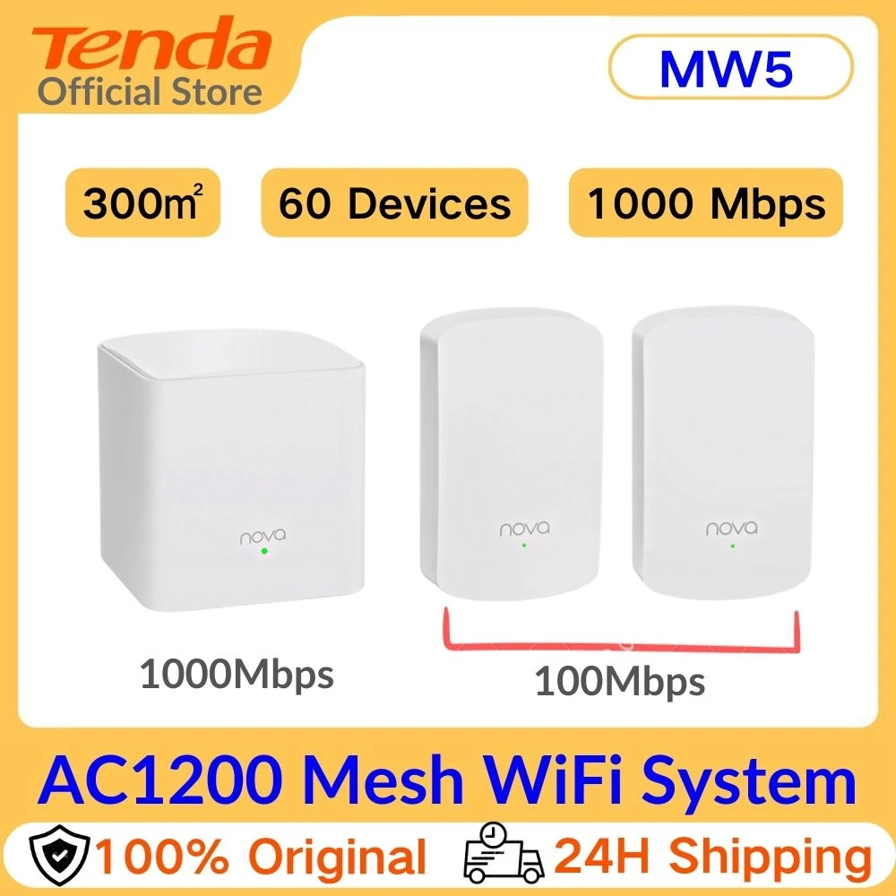 Tenda Nova Mesh WiFi System (MW5)-Up to 3500 sq.ft. Whole Home Coverage, Gigabit Mesh Router for Wireless Internet