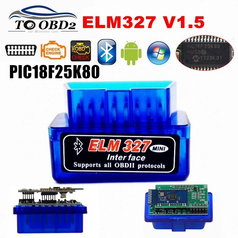 High Quality PIC18F25K80 Super MINI V1.5 Bluetooth ELM327 OBD Code Reader Diagnostic Scanner ELM 327 1.5 Hardware Multi-Language