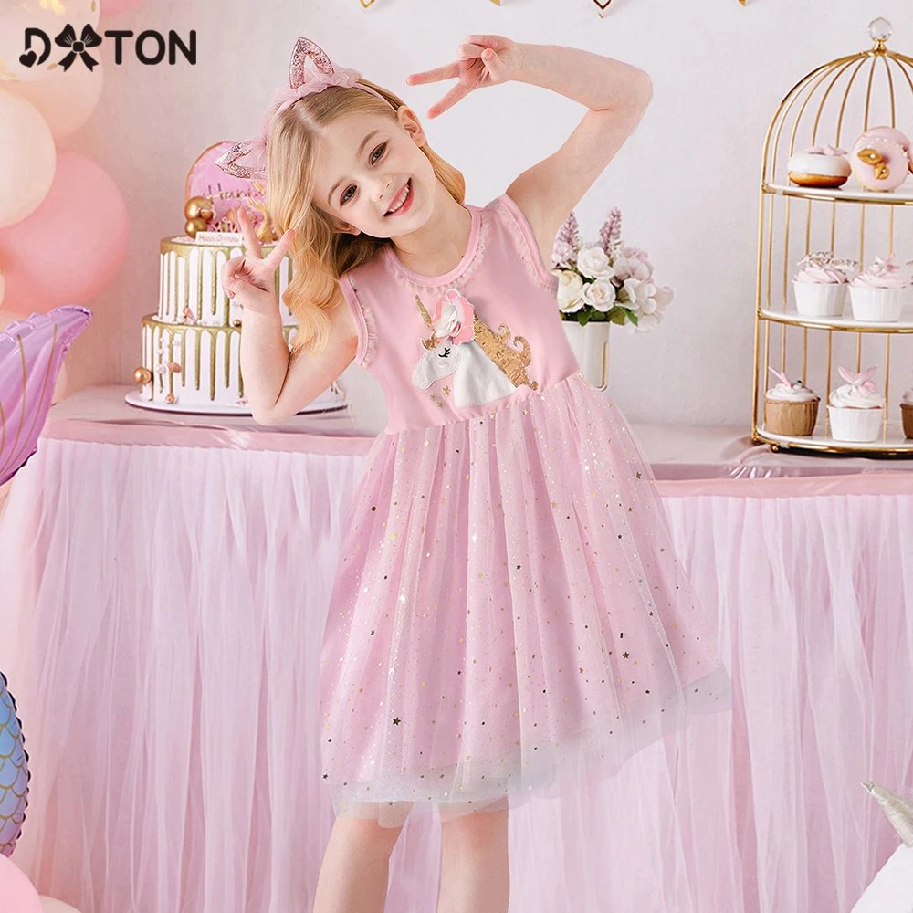 DXTON Baby Girls Summer Clothes Kids Dresses For Girls Butterfly Dress For Children Sleeveless Star Birthday Party Girls Dresses