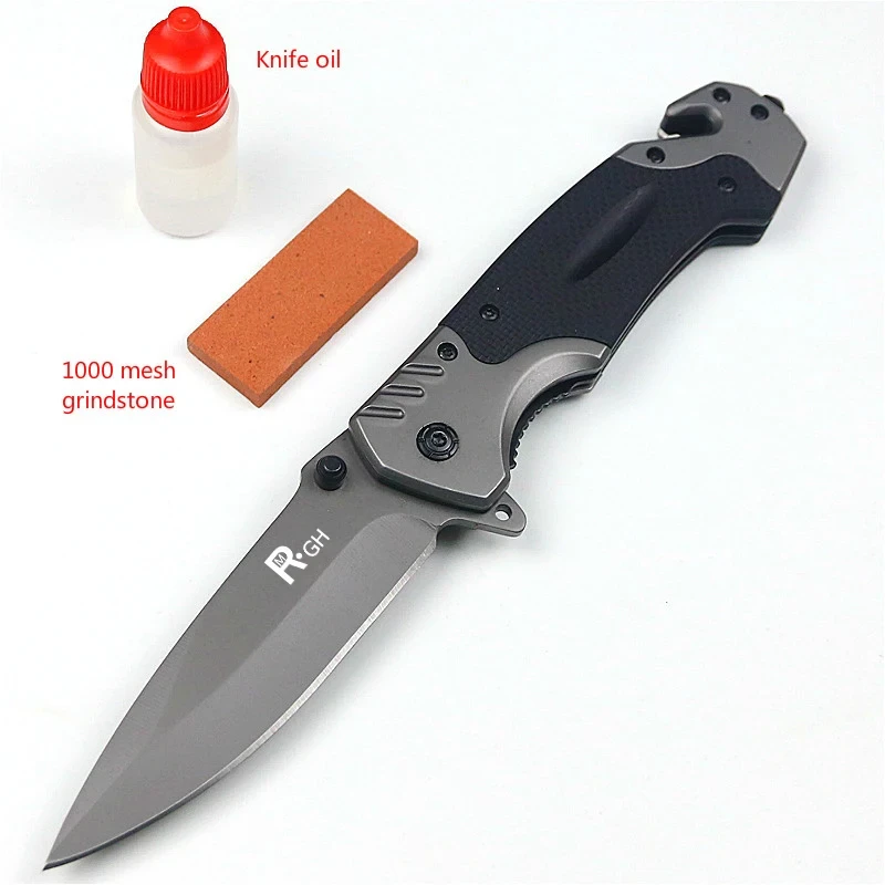 PEGASI 230mm  tactical outdoor folding knife survival combat pocket knife EDC hunting folding knife + knife oil + grindstone