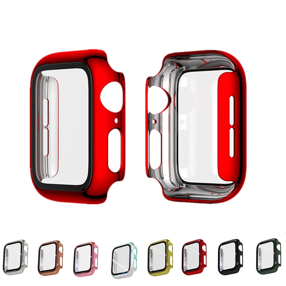 Screen protector For Apple watch SE 6 5 4 3 Band 44mm 40mm 42mm 38mm HD Tempered glass Plating case cover for iwatch 6/5/4/3