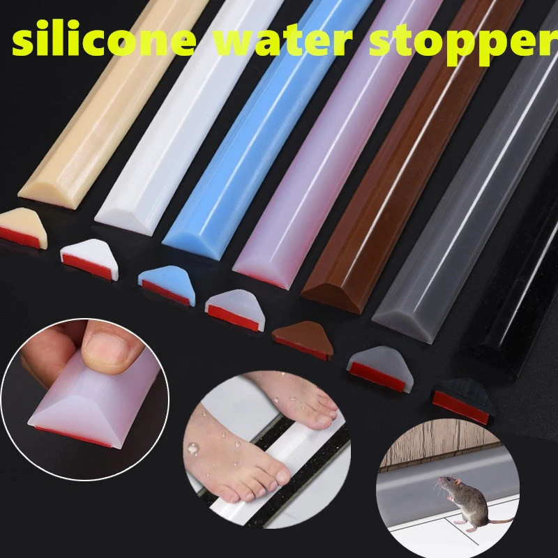 Multi-size Bathroom Water retaining strip Dry And Wet Separation Silicone Shower Dam Flood Barrier Self-adhesive door seal strip