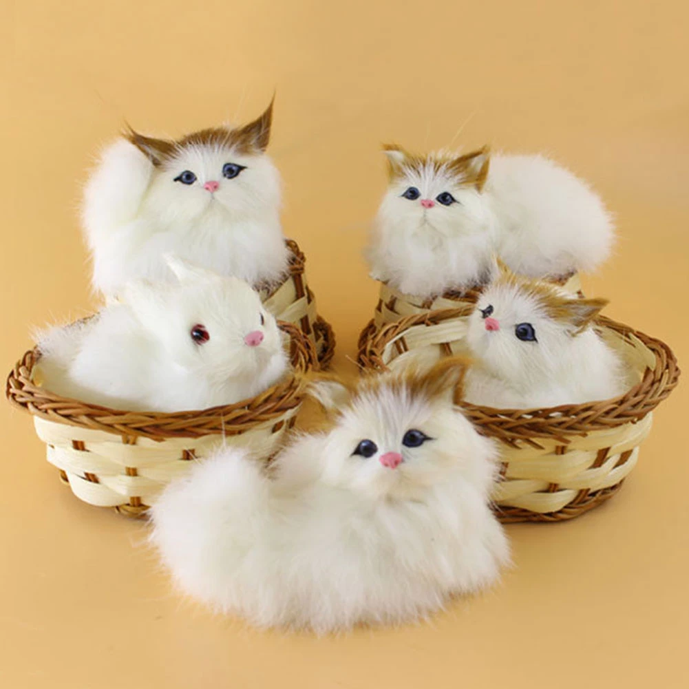 Cute Mini Basket Bunny Cat Dog Stuffed Toy Simulation Plush Animal Toy Ornaments Bedroom Tabletop Car Decorations Kids Gifts