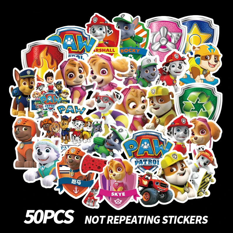 50pc Paw Patrol Waterproof Stickers Chase Marshall Skye Children Paste Puzzle Toy Paw Patrol Action Figure Cartoon Stickers Gift