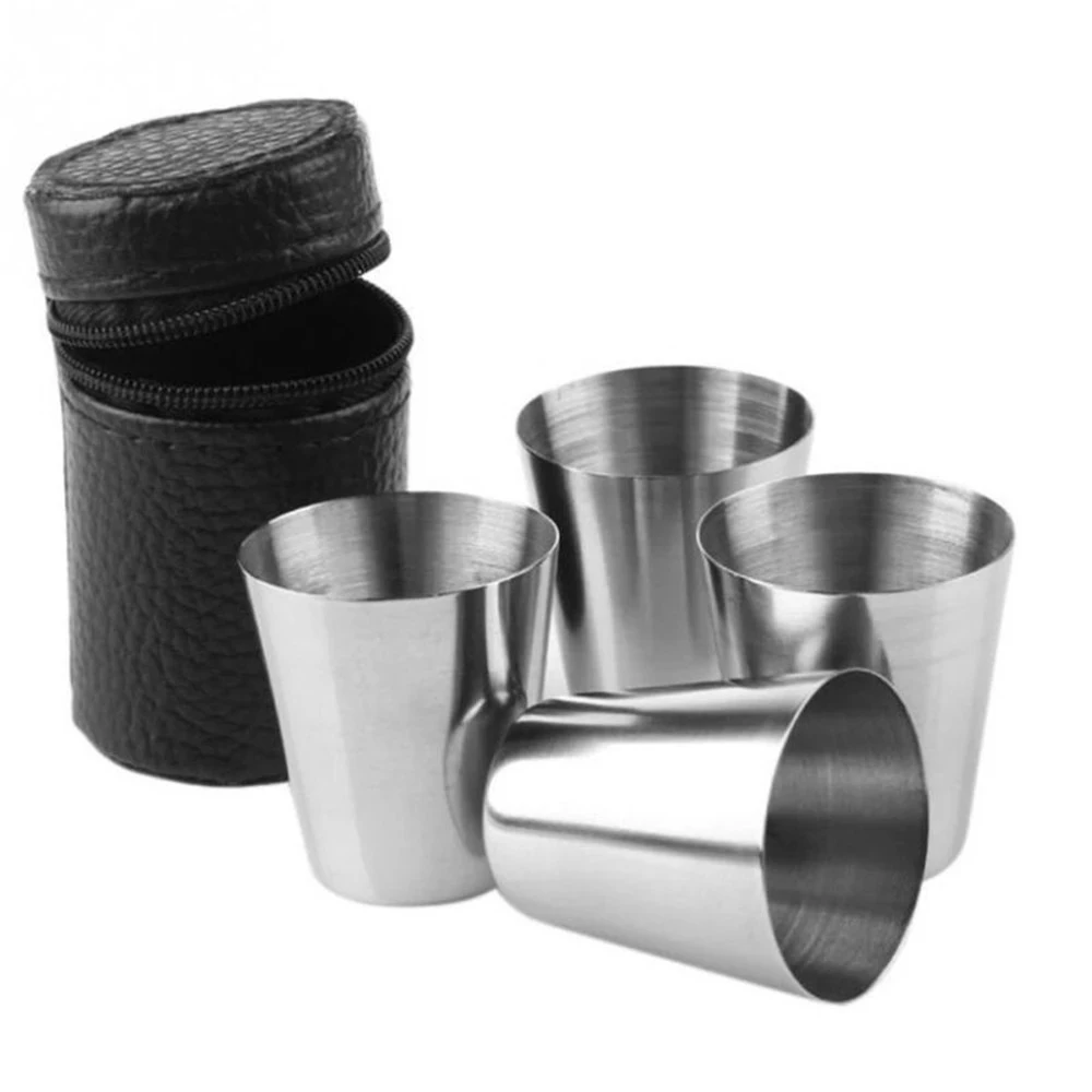 6Pcs/4pcs Set 30ml Outdoor Practical Stainless Steel Cups Shots Set Mini Glasses For Whisky Wine Portable Drinkware Set