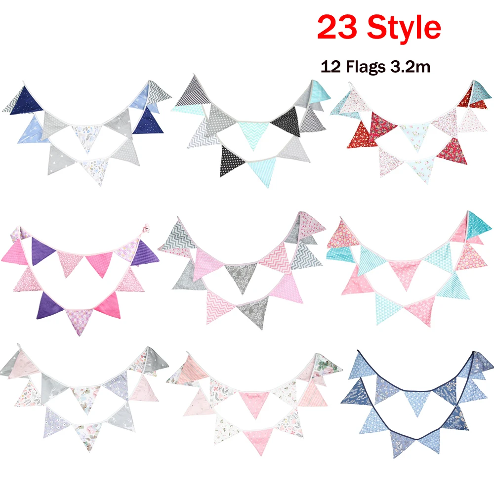 12 Flags 3.2m Pennant Decoration Banner Bunting Nordic Flowers Paper Flag Party Bell Garland Birthday Wedding Decoration Party