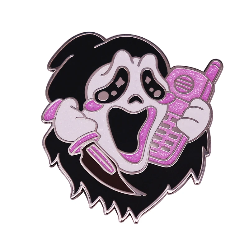 Scary Movie Murders Scream Killer Calls Enamel Pin Glitter Pink Badge Halloween Badge 2021 New Accessories