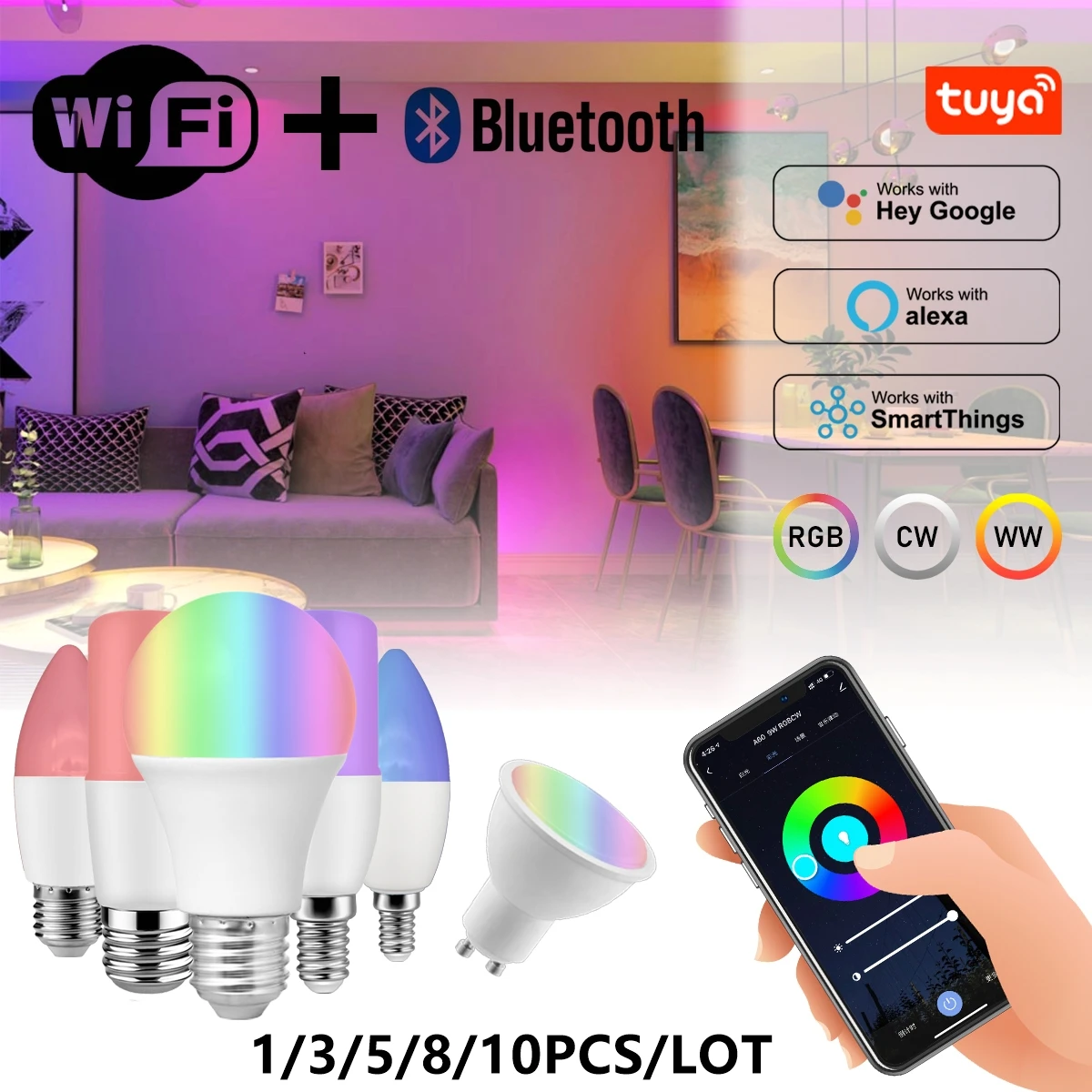 Wifi Smart E27 IoT Led Bulb Rgb Lamp Voice Control Colorful Changing Work With Google Home Alexa Light Bulb For Home Decoration