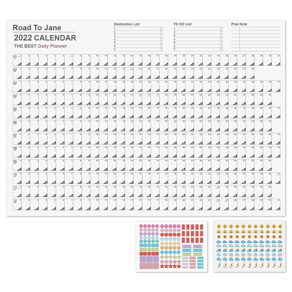 2021/2022 Year Annual Plan Calendar Daily Schedule with Sticker Dots Wall Planner Kawaii Stationery Study Planning Learning