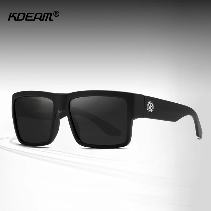 KDEAM Recommend Square Polarized Sunglasses For Men Women Outdoor Shades Ultra-thick Elastic Paint Frame 5-Barrel Hinges