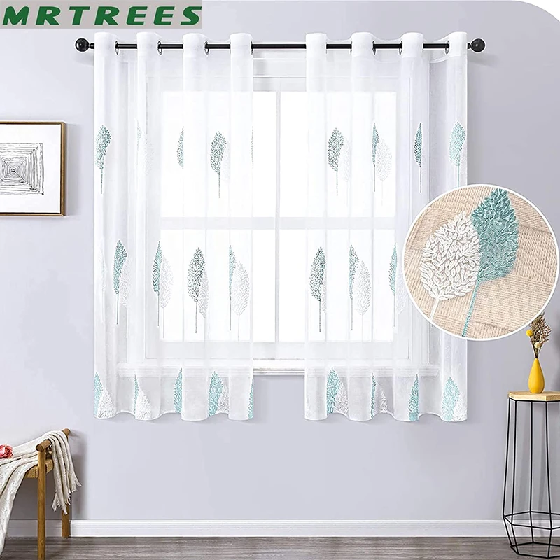 MRTREEES Leaf Embroidered Window Modern Tulle Curtain for Living Room Bedroom Kitchen Drapes Fabric for Salon