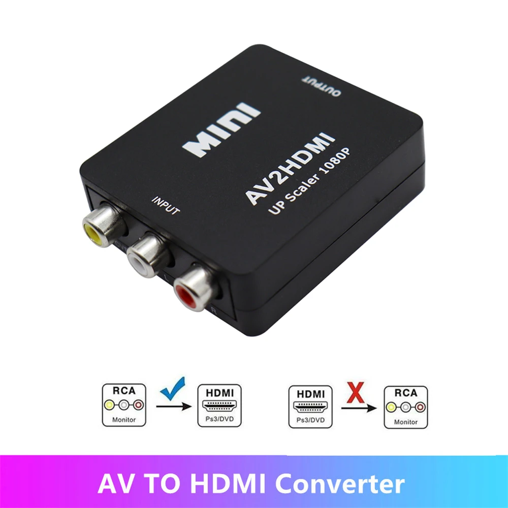 RCA AV/CVSB L/R Video to HDMI-compatible AV Scaler Adapter HD Video Converter Box 1080P Support NTSC PAL