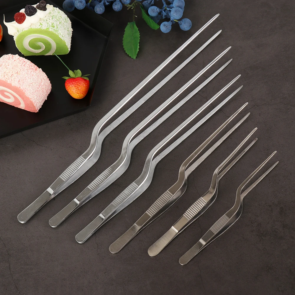 1Pc 14cm Stainless Steel Tweezer Plating Chef Food Tweezer BBQ Clip Barbecue Tongs Serving Presentation Kitchen Tools Cooking