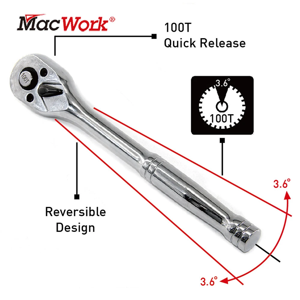 100 Teeth Quick Release Ratchet Handle Narrow Place Using Teeth More Than Normal Ratchet 1/4“ 3/8” or 1/2“ Drive