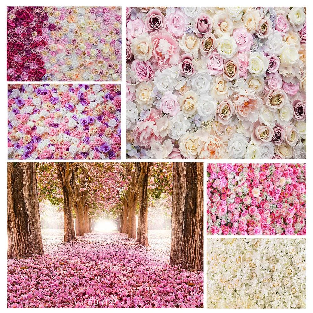 Flowers Birthday Party Photo Backdrops Vinyl Cloth Background for Wedding Lovers Portrait Children Photoshoot Photography Props