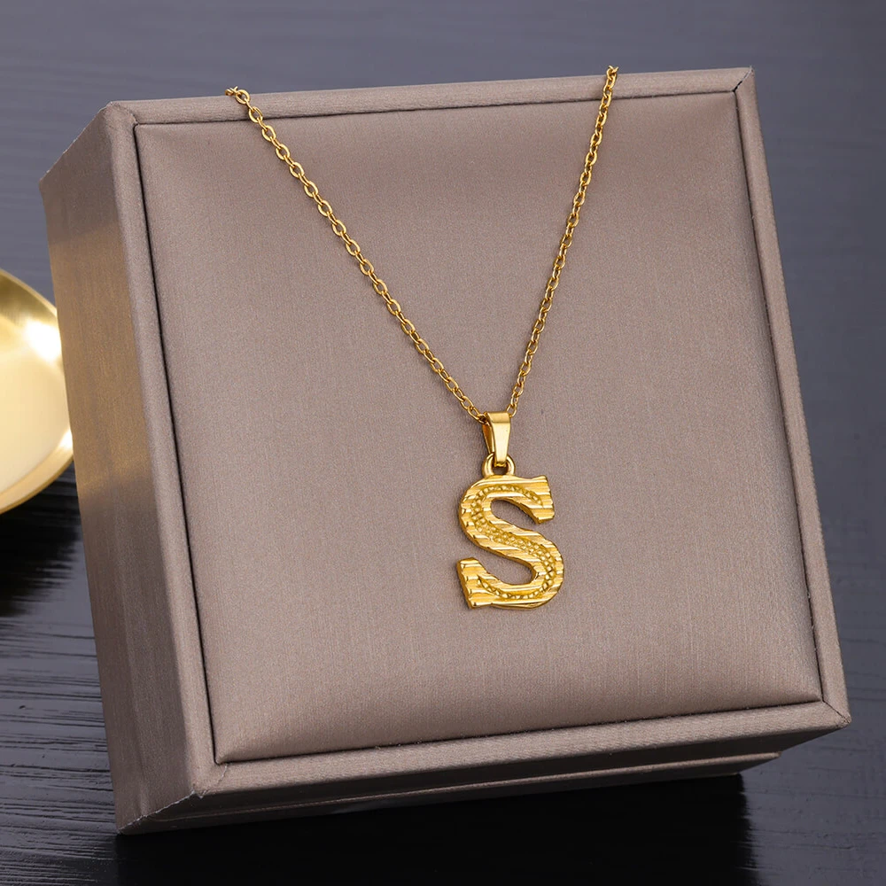 A-Z Letter Initial Necklaces For Women Men Gold Stainless Steel Chain Choker Male Female Pendant Necklace Jewelry Collier Femme
