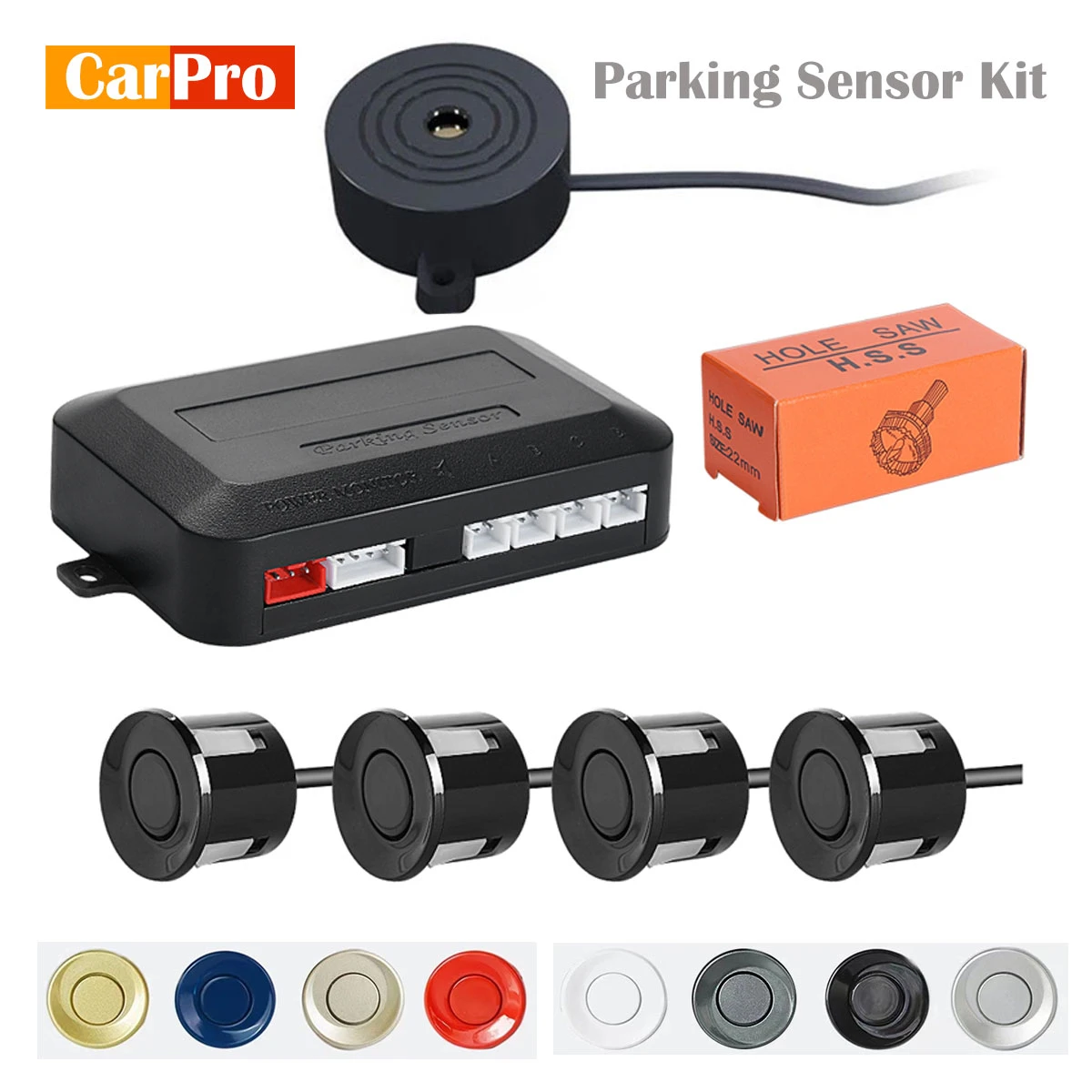 CarPro 12V 22mm Car Parking Sensor Kit Universal 4 Sensors Buzzer Reverse Backup Radar Sound Alert Indicator Probe System