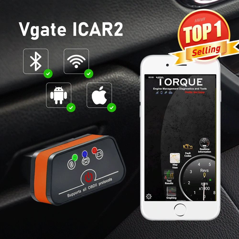 Vgate iCar2 obd2 bluetooth scanner ELM327 V2.1 obd 2 wifi icar 2 car tools elm 327 for android/PC/IOS code reader free shipping
