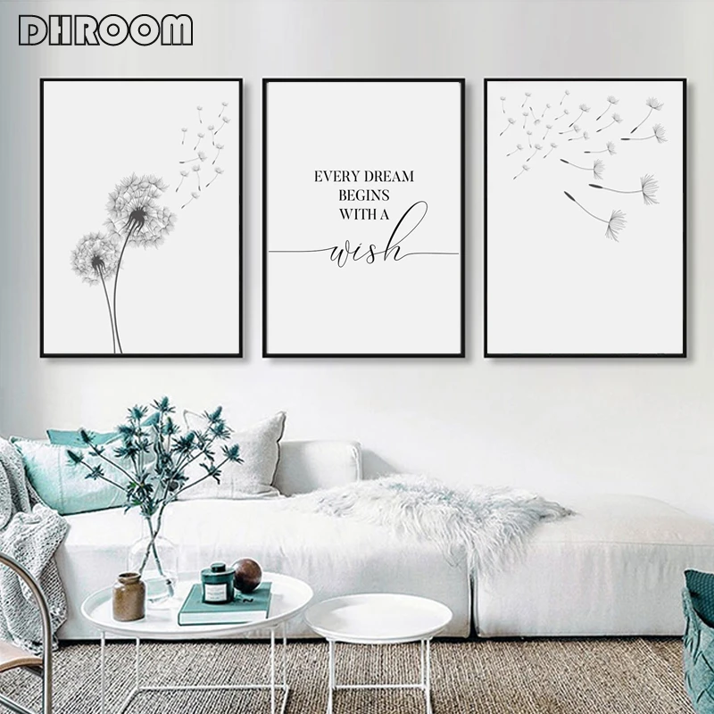 Dandelion Wall Art Canvas Painting Make Wish Dandelion Poster Prints Nordic Style Minimalist Living Room Bedroom Nursery Decor