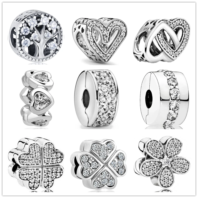 New 925 Sterling Silver Sparkling Freehand Heart Entwined Hearts Charm Bead Fit Original Pandora Bracelet DIY Jewelry For Women
