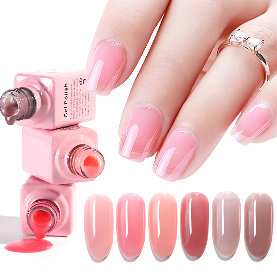 Translucent Gel Nail Polish Nude Pink Red Transparent Semi Permanent UV Primer Nail Polish Top Coat Gellac Varnish JILT01-06