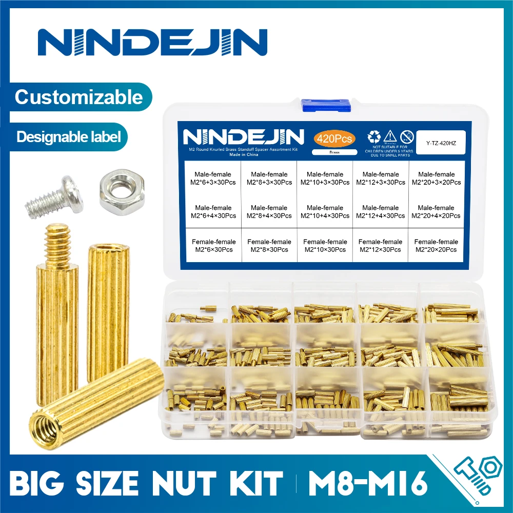 NINDEJIN 420pcs/set brass round standoff m2*6mm 8mm 10mm 12mm 20mm male- female round standoff spacer motherboard pcb standoff