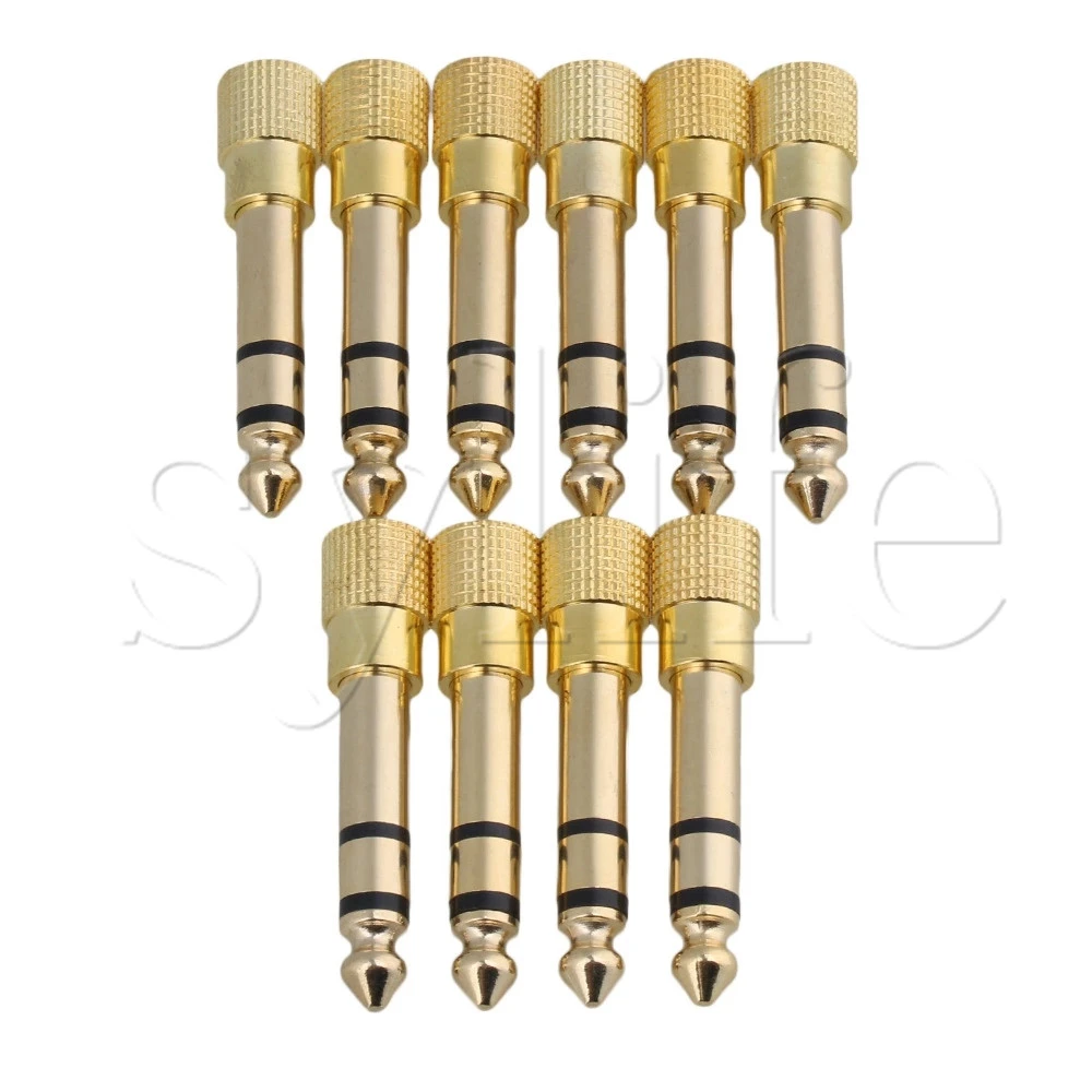 10pcs Stereo Headphone Audio Adapter Plug 3.5mm Jack to 6.5mm Gold Plated