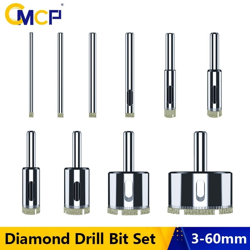 CMCP 10/15/18/28pcs Diamond Coated Drill Bit Set Tile Marble Glass Ceramic Hole Saw Drilling Bits For Power Tools 3mm-60mm