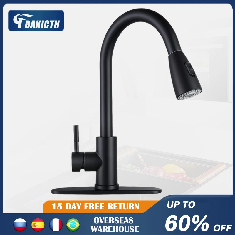 Bakicth Kitchen Faucets Silver Single Handle Pull Out Kitchen Tap Single Hole Handle Swivel 360 Degree Water Mixer Tap Taps
