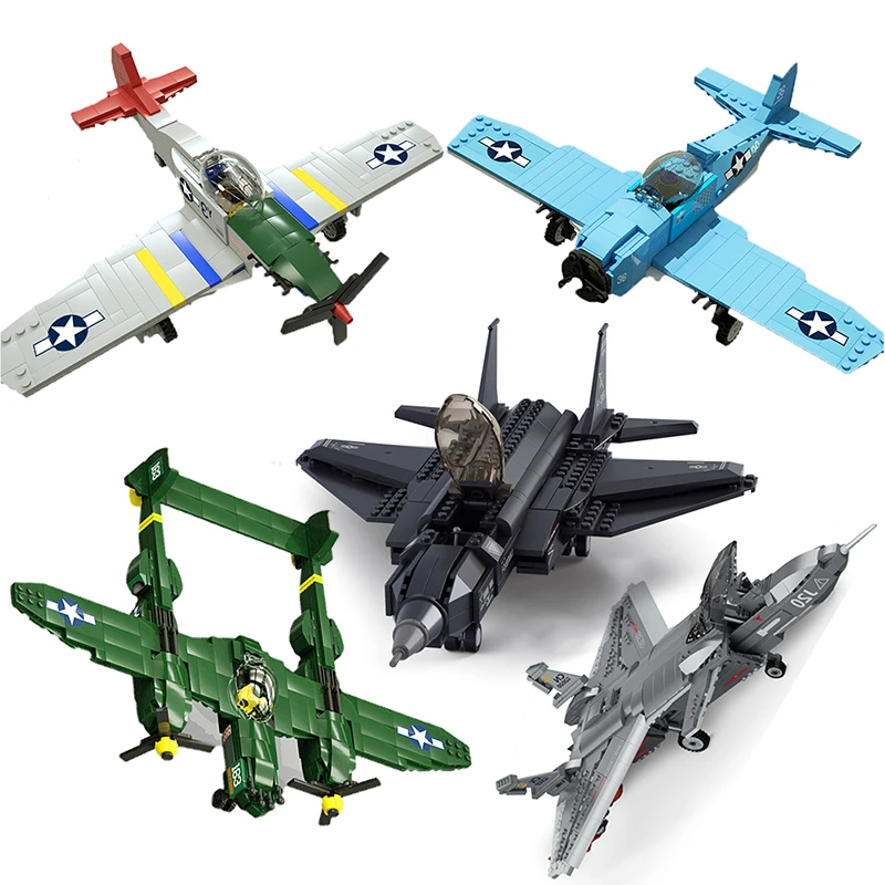 Military Plane Airplane Soviet Army US Armor ww2 Fighter Jets Kits model Building Blocks bricks World War 1 2 I II Germany J-20