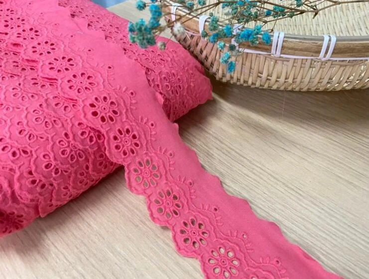 2 meters pink grey red cotton Embroidery Lace Fabric DIY applique trim ribbon Sewing tassel guipure wedding cloth decor 7cm