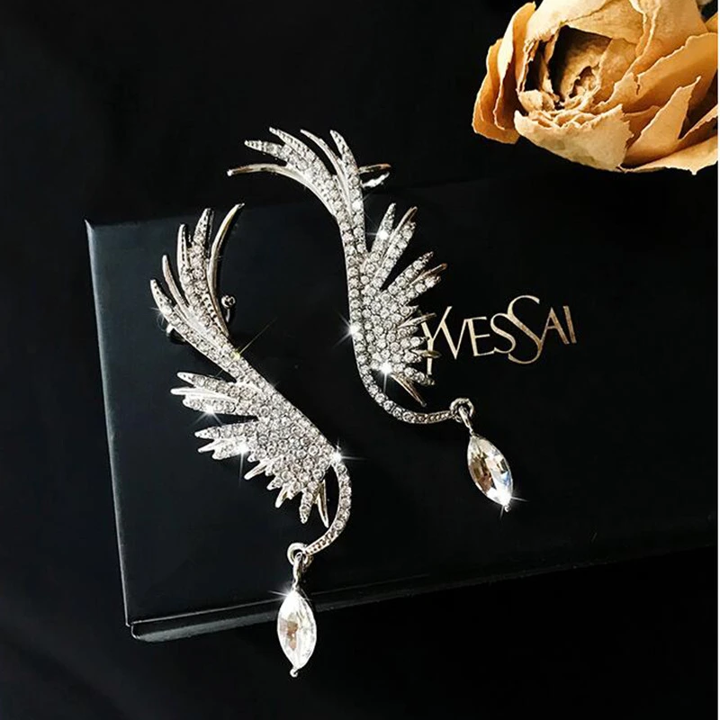 2020 New Angel wings Rhinestone Hanging Dangle exquisite Exaggerated Fashion Stud Earrings elegant Prevent Allergy Earrings