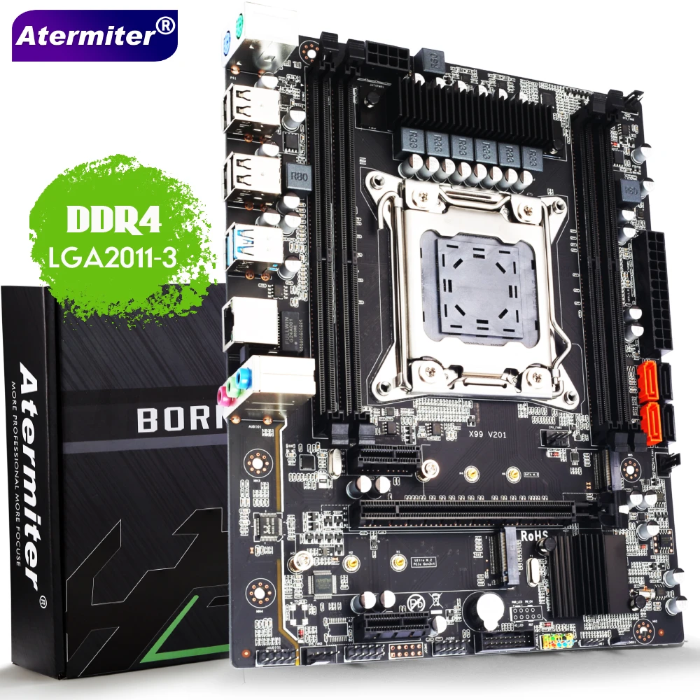 Atermiter X99 Motherboard Slot LGA2011-3 USB3.0 NVME M.2 SSD Support DDR4 REG ECC Memory and Xeon E5 V3 V4 Processor