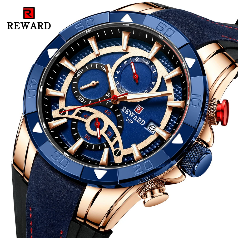 REWARD Fashion Blue Men Watches Chronograph Top Brand Luxury Waterproof Quartz Watch Men 2021 New Big Dial Sport Wrist Watch