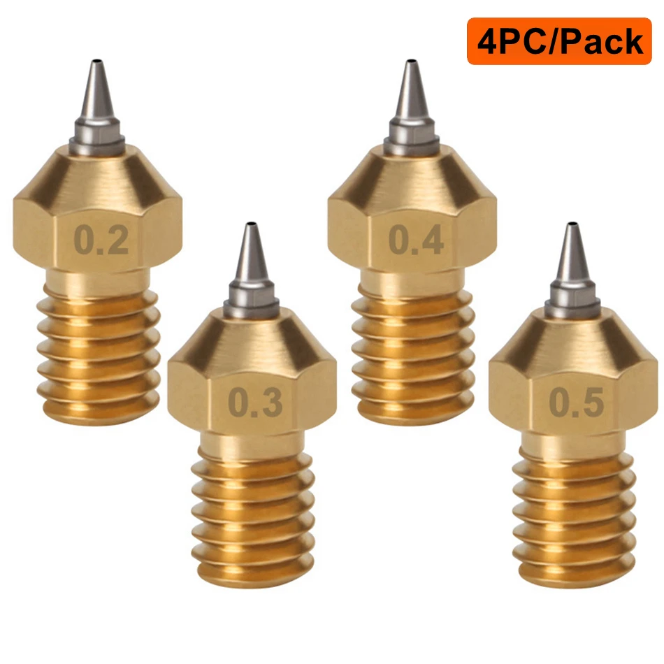 4pcs 3d printer Nozzle E3D V6 V5 Brass Nozzle M6 threaded 0.2 0.3 0.4 0.5mm Removable Stainless Steel Tips for 1.75mm filamnet