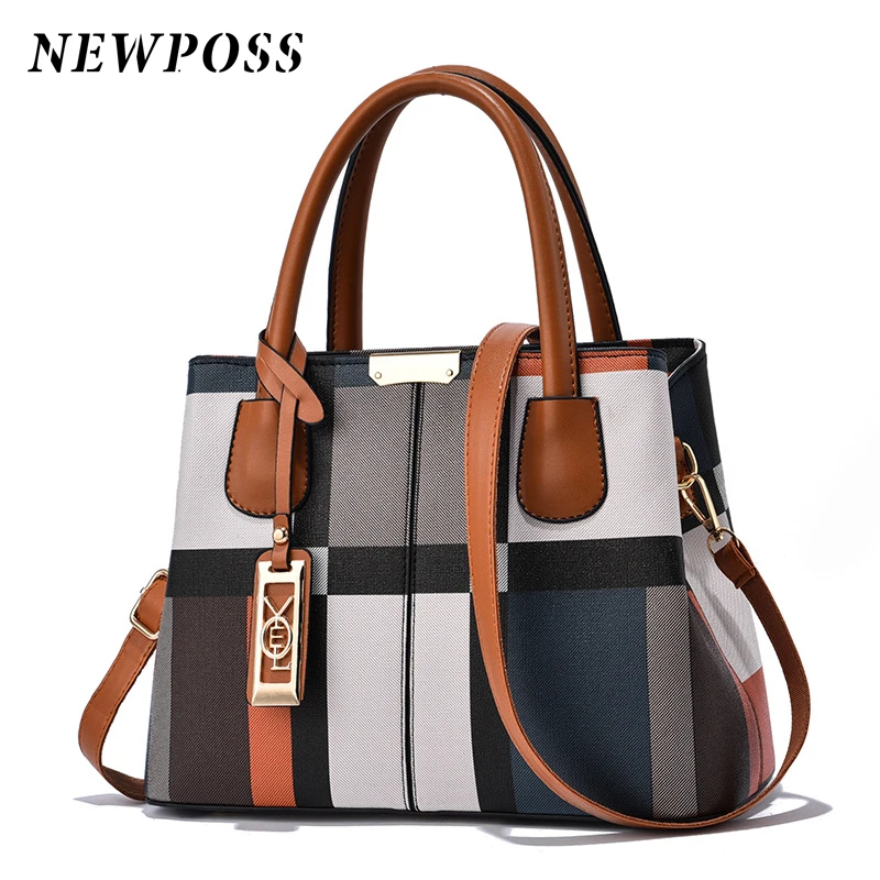 Newposs New Luxury Handbag Women Stitching Wild Messenger Bags Designer Brand Plaid Shoulder Bag Female Ladies Totes