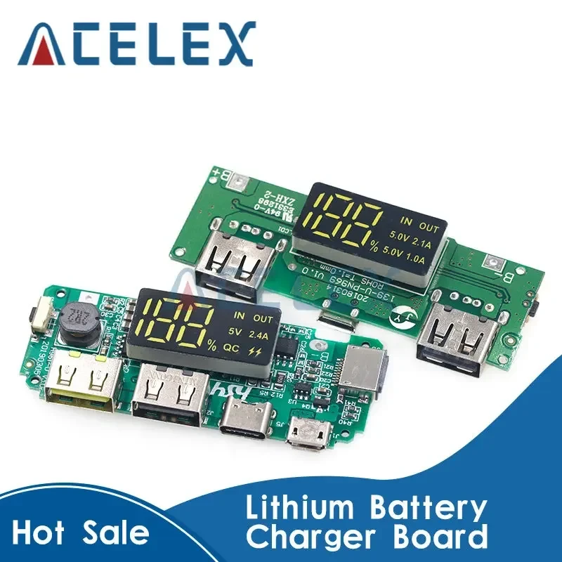 Lithium Battery Charger Board LED Dual USB 5V 2.4A Micro/Type-C USB Mobile Power Bank 18650 Charging Module Circuit Protection